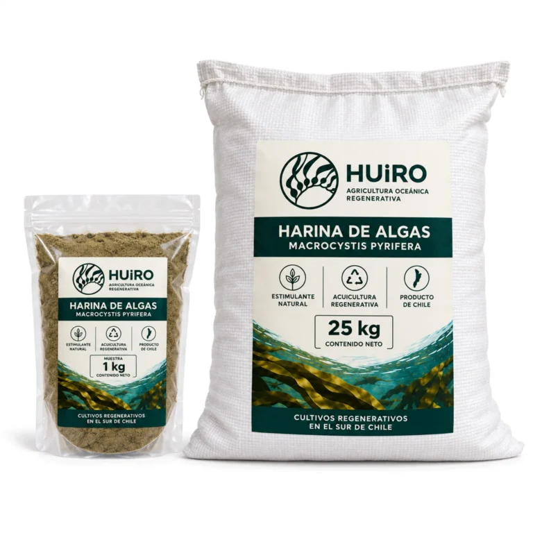 Saco de 25 kg y muestra de 1 kg de harina de algas Macrocystis pyrifera de Huiro Regenerativo