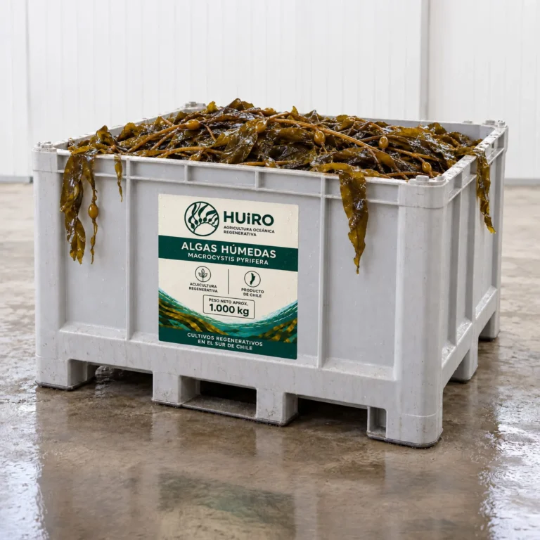 Bin de 1.000 kg con algas húmedas Macrocystis pyrifera de Huiro Regenerativo